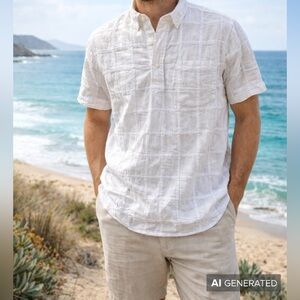 Ralph Lauren White Textures Short Sleeve Pullover Shirt, size medium